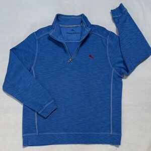 Tommy Bahama Blue 1/4 zip Pullover with Red Logo size Large